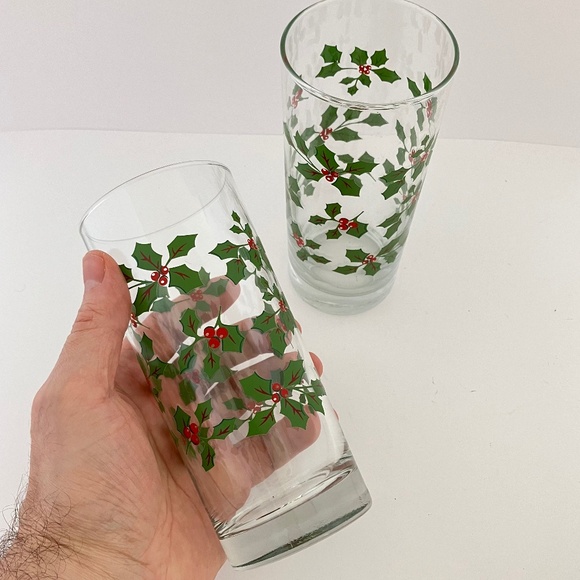 Vintage Set Of 2 Libbey Poinsettia Glass Coolers 6 1/8" Excellent Condition - Picture 4 of 6